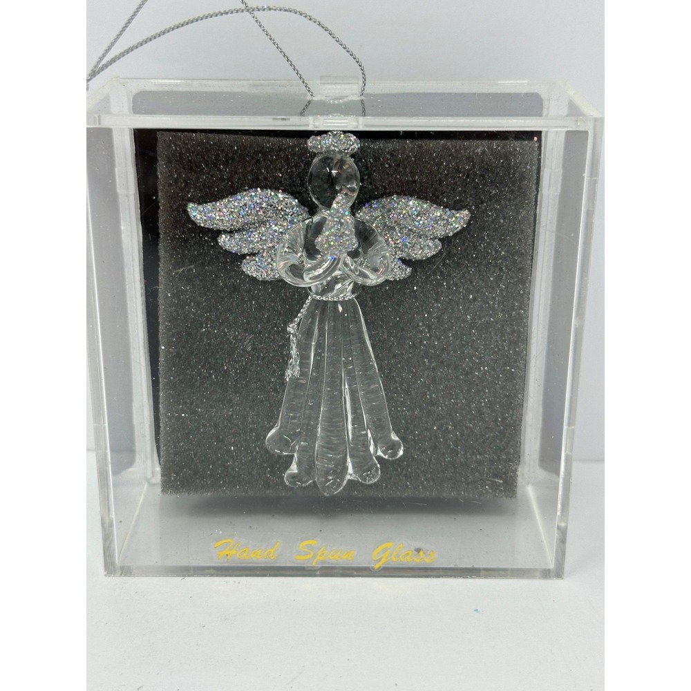 NEW! Vintage Clear Hand Spun Glass Angel Figurine 3.5" Ornament S8